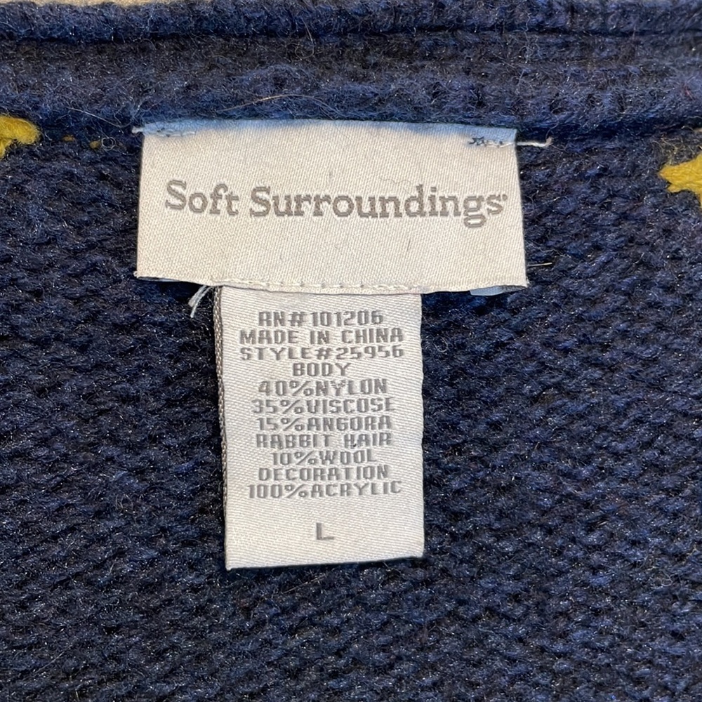 Soft Surroundings Navy Sweater with Gold floral embroidery- large - Picture 5 of 5